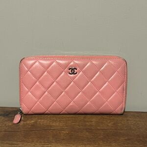 CHANEL Pink Quilted Zip Wallet
